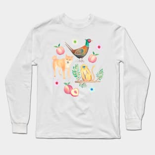 Dog, Monkey and Pheasant with Peaches Long Sleeve T-Shirt